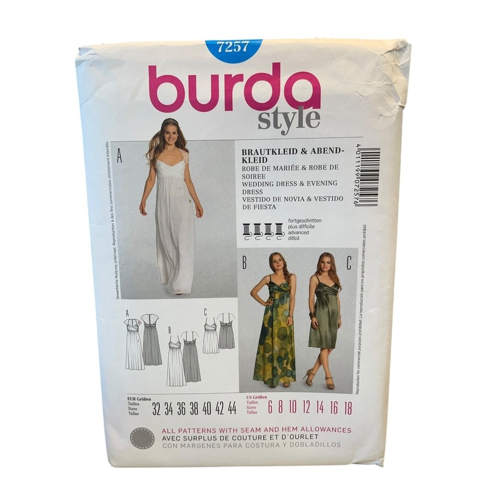 Burda Style‎ 7257 Wedding Dress Evening Dress Sewing Pattern 6-18